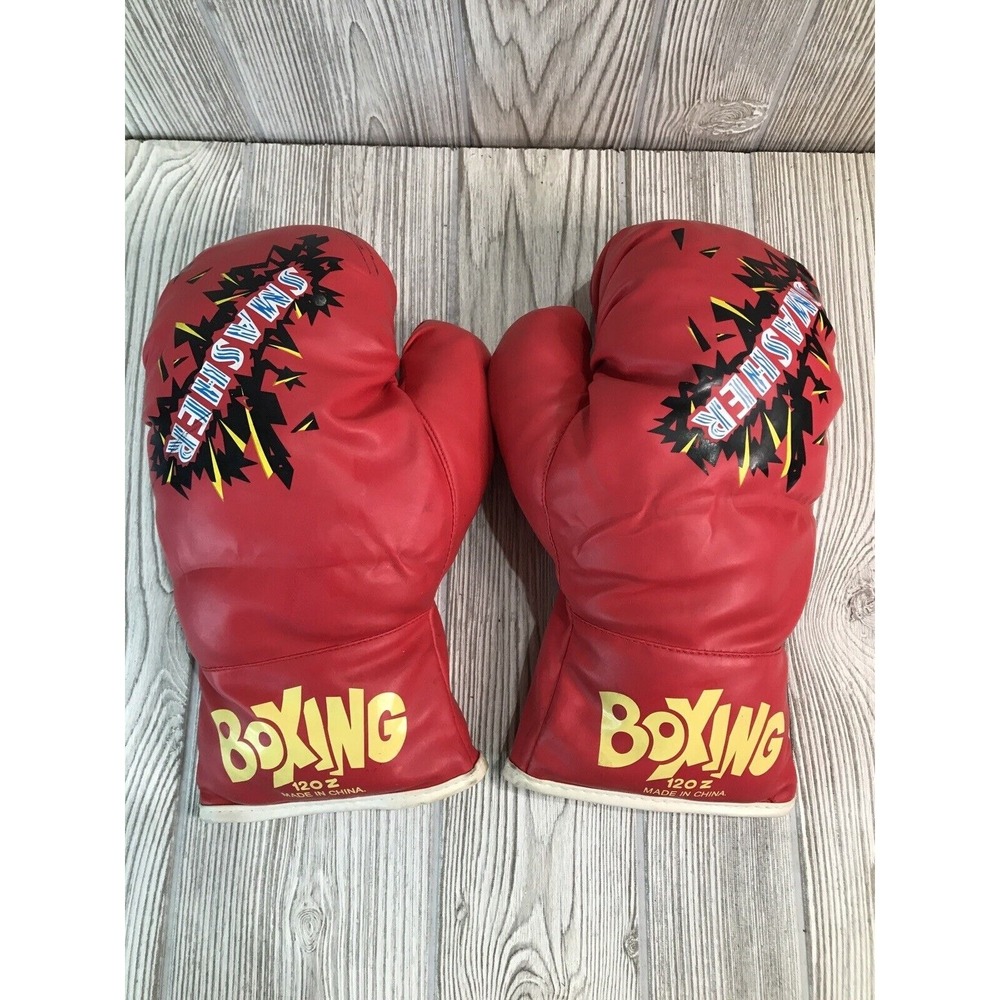 Vintage Smasher Boxing Gloves 12oz Red Lace Up Costume Prop Decor